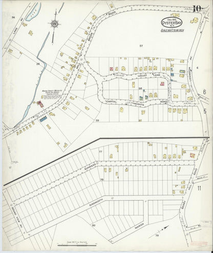 Sanborn Fire Insurance Map from Oyster Bay, Nassau County, New York (1915), Sheet #0010 - Historic Sanborn Fire Insurance Map Print, vintage old map wall art, antique decor, genealogy gift, New York New York map