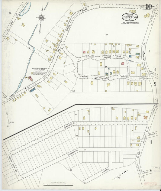 Sanborn Fire Insurance Map from Oyster Bay, Nassau County, New York (1915), Sheet #0010 - Historic Sanborn Fire Insurance Map Print, vintage old map wall art, antique decor, genealogy gift, New York New York map