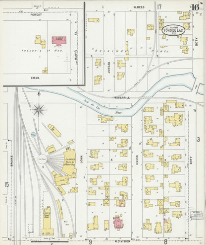 Sanborn Fire Insurance Map from Fond du Lac, Fond du Lac County, Wisconsin (1898), Sheet #0016 - Historic Sanborn Fire Insurance Map Print, vintage old map wall art, antique decor, genealogy gift, Wisconsin Wisconsin map