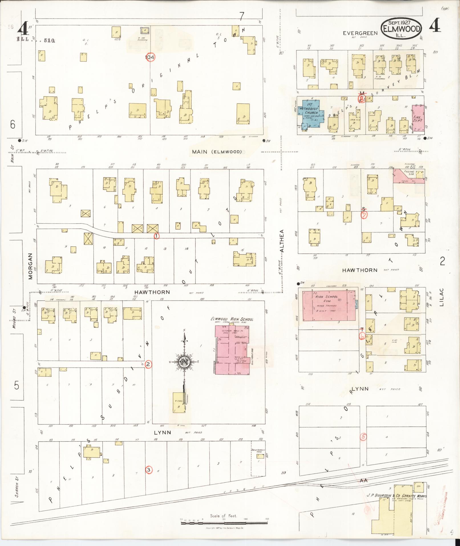 Sanborn Fire Insurance Map from Elmwood, Peoria County, Illinois (1944), Sheet #0004 - Complete Map Set gallery image, historic Sanborn map, vintage wall art, Illinois Illinois