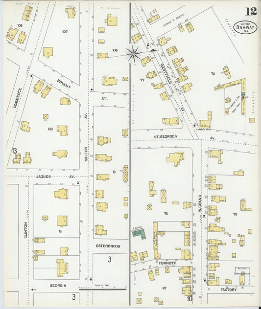 Sanborn Fire Insurance Map from Rahway, Union County, New Jersey (1901), Sheet #0012 - Historic Sanborn Fire Insurance Map Print, vintage old map wall art, antique decor, genealogy gift, New Jersey New Jersey map