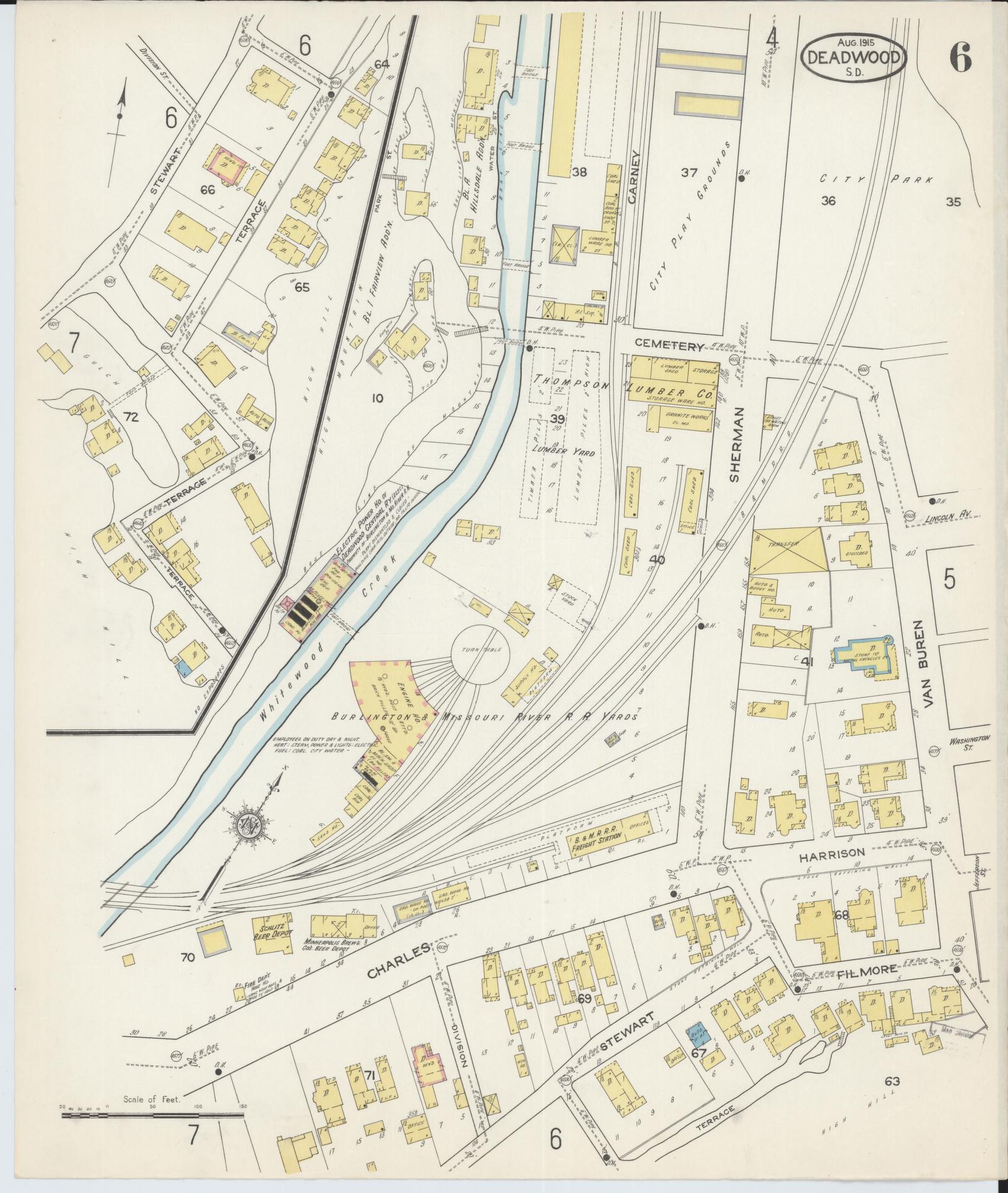Sanborn Fire Insurance Map from Deadwood, Lawrence County, South Dakota (1915), Sheet #0006 - Complete Map Set gallery image, historic Sanborn map, vintage wall art, South Dakota South Dakota