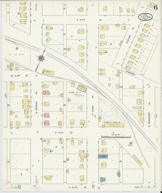 Sanborn Fire Insurance Map from Tulsa, Tulsa County, Oklahoma (1911), Sheet #0006 - Historic Sanborn Fire Insurance Map Print, vintage old map wall art, antique decor, genealogy gift, Oklahoma Oklahoma map