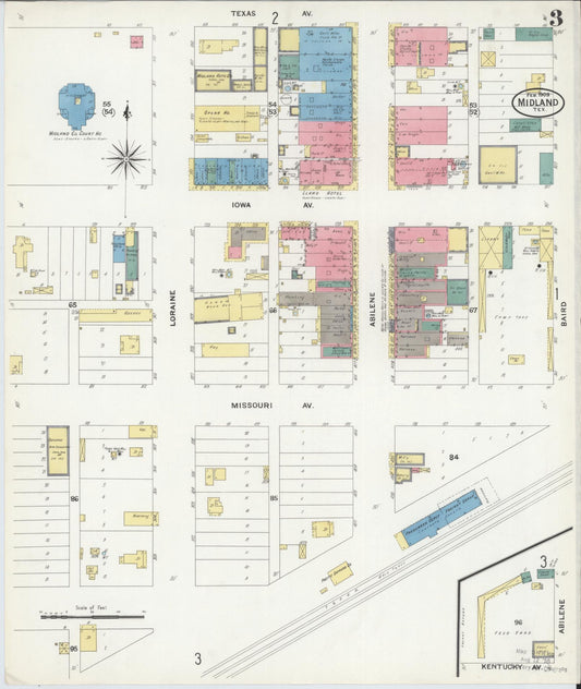 Sanborn Fire Insurance Map from Midland, Midland County, Texas (1909), Sheet #0003 - Historic Sanborn Fire Insurance Map Print, vintage old map wall art, antique decor, genealogy gift, Texas Texas map