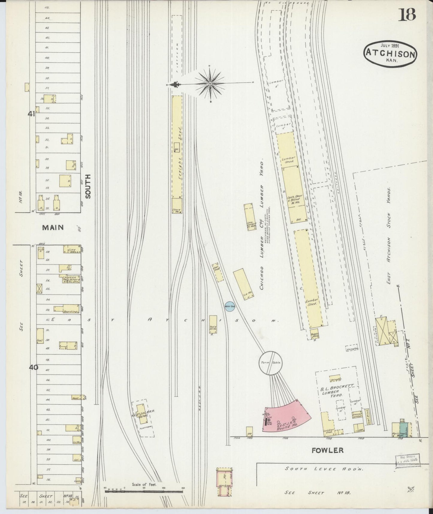 Sanborn Fire Insurance Map from Atchison, Atchison County, Kansas (1891), Sheet #0018 - Historic Sanborn Fire Insurance Map Print, vintage old map wall art, antique decor, genealogy gift, Kansas Kansas map