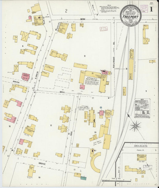 Sanborn Fire Insurance Map from Freeport, Cumberland County, Maine (1906), Sheet #0001 - Complete Map Set gallery image, historic Sanborn map, vintage wall art, Maine Maine