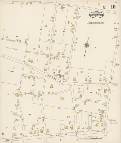 Sanborn Fire Insurance Map from Hendersonville, Henderson County, North Carolina (1922), Sheet #0010 - Complete Map Set gallery image, historic Sanborn map, vintage wall art, North Carolina North Carolina