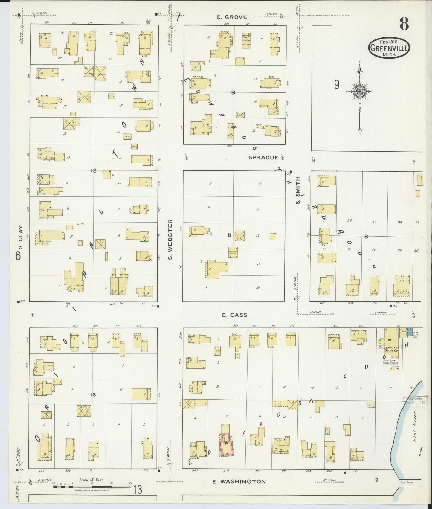 Sanborn Fire Insurance Map from Greenville, Montcalm County, Michigan (1918), Sheet #0008 - Complete Map Set gallery image, historic Sanborn map, vintage wall art, Michigan Michigan