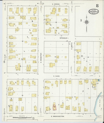 Sanborn Fire Insurance Map from Greenville, Montcalm County, Michigan (1918), Sheet #0008 - Complete Map Set gallery image, historic Sanborn map, vintage wall art, Michigan Michigan