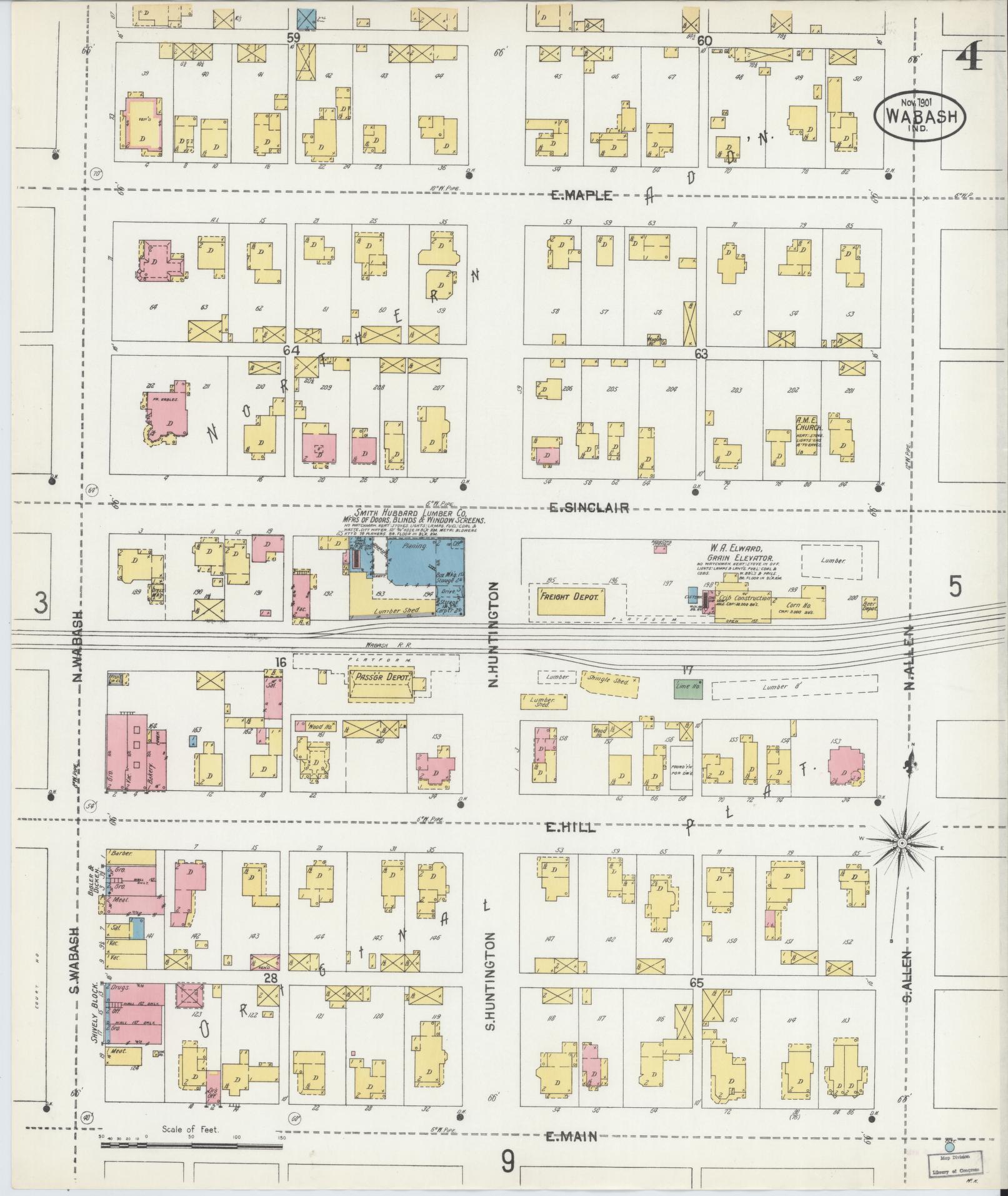 Sanborn Fire Insurance Map from Wabash, Wabash County, Indiana (1901), Sheet #0004 - Complete Map Set gallery image, historic Sanborn map, vintage wall art, Indiana Indiana