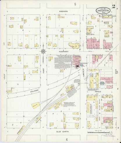 Sanborn Fire Insurance Map from Lake Crystal, Blue Earth County, Minnesota (1914), Sheet #0002 - Historic Sanborn Fire Insurance Map Print, vintage old map wall art, antique decor, genealogy gift, Minnesota Minnesota map