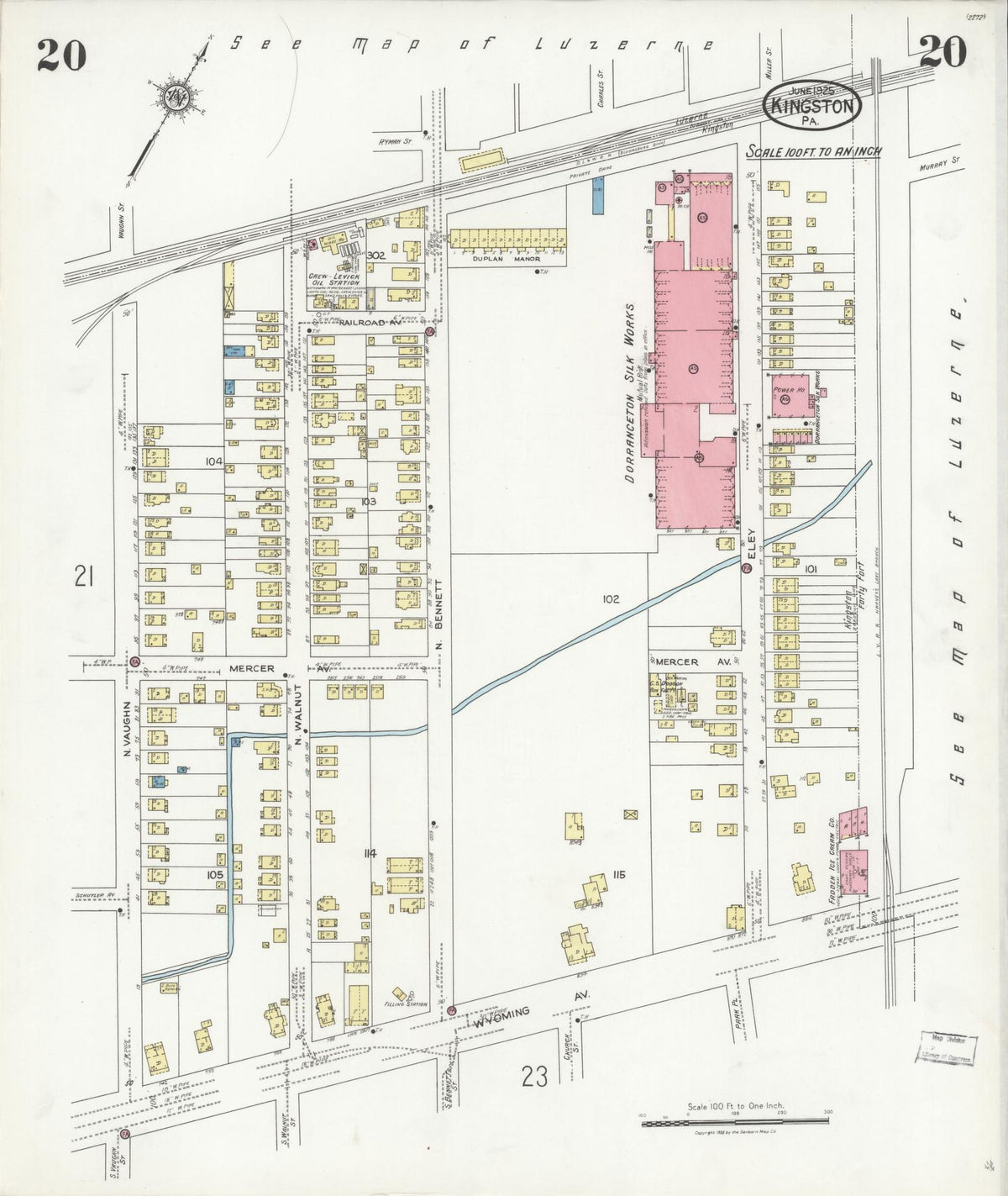 Sanborn Fire Insurance Map from Kingston, Luzerne County, Pennsylvania (1925), Sheet #0020 - Historic Sanborn Fire Insurance Map Print, vintage old map wall art, antique decor, genealogy gift, Pennsylvania Pennsylvania map