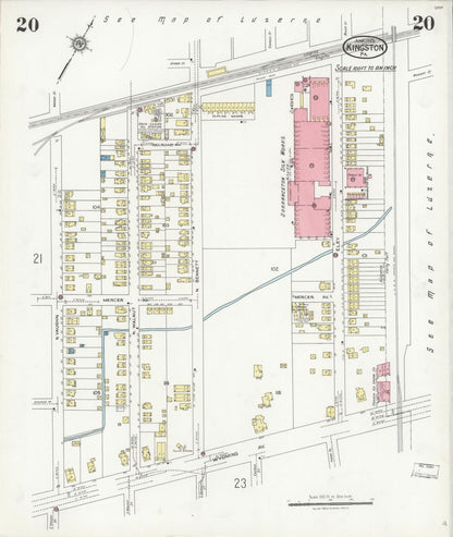Sanborn Fire Insurance Map from Kingston, Luzerne County, Pennsylvania (1925), Sheet #0020 - Historic Sanborn Fire Insurance Map Print, vintage old map wall art, antique decor, genealogy gift, Pennsylvania Pennsylvania map