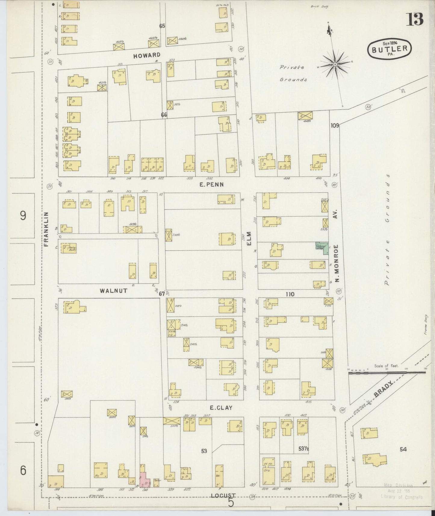 Sanborn Fire Insurance Map from Butler, Butler County, Pennsylvania (1896), Sheet #0013 - Historic Sanborn Fire Insurance Map Print, vintage old map wall art, antique decor, genealogy gift, Pennsylvania Pennsylvania map