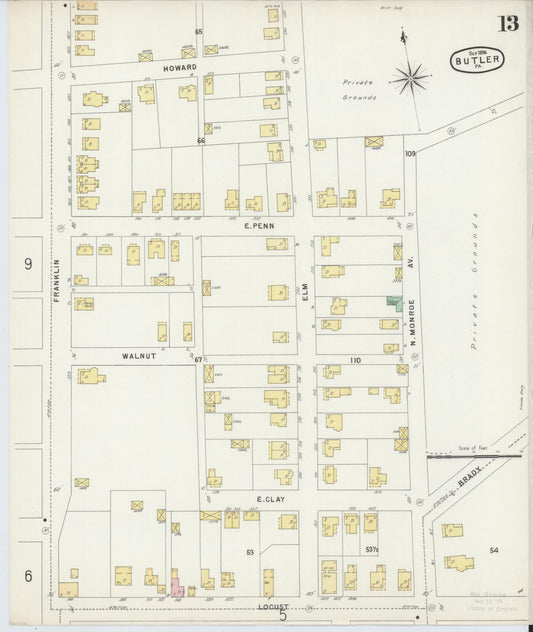 Sanborn Fire Insurance Map from Butler, Butler County, Pennsylvania (1896), Sheet #0013 - Historic Sanborn Fire Insurance Map Print, vintage old map wall art, antique decor, genealogy gift, Pennsylvania Pennsylvania map