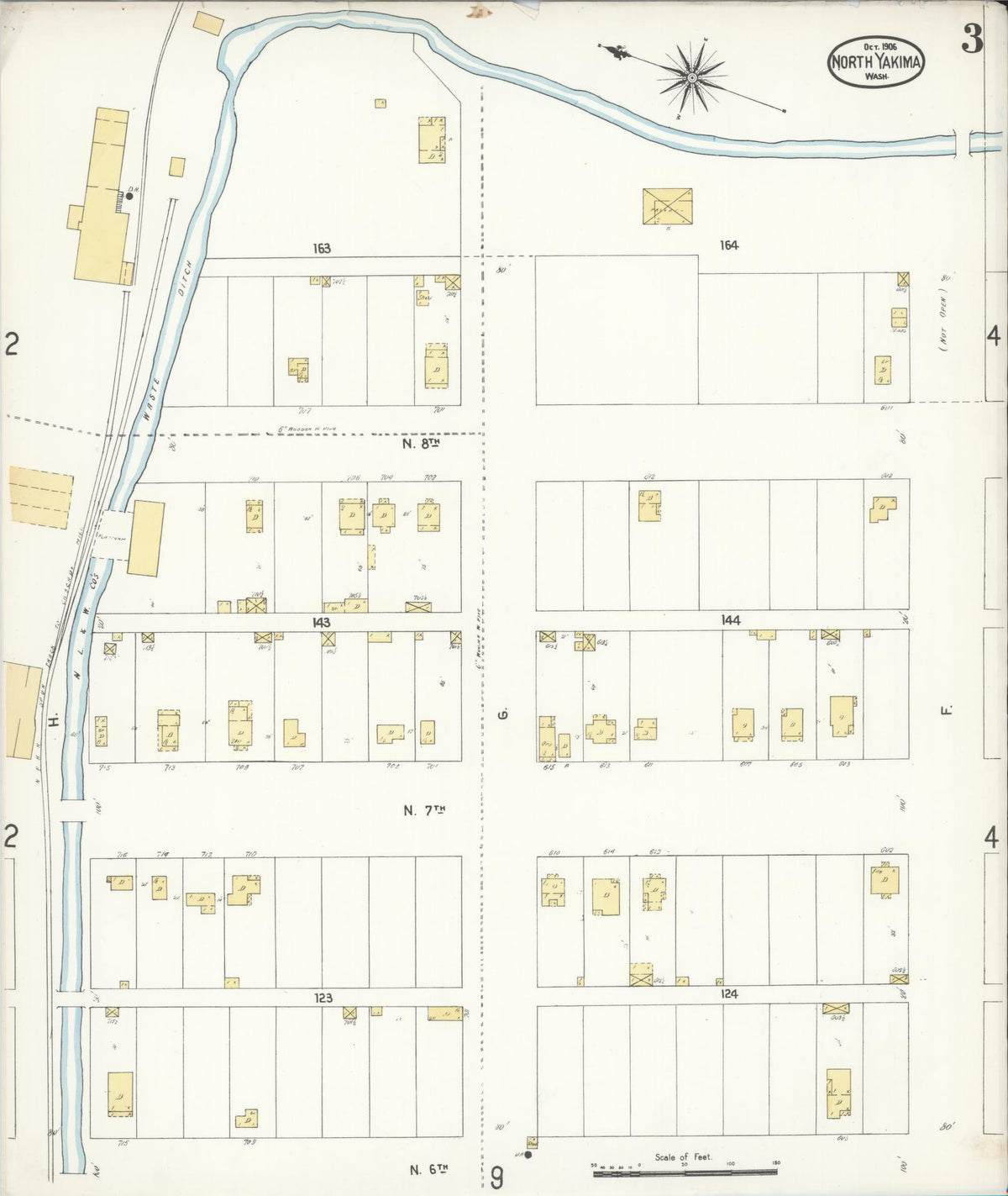 Sanborn Fire Insurance Map from North Yakima, Yakima County, Washington (1905), Sheet #0002 - Historic Sanborn Fire Insurance Map Print, vintage old map wall art, antique decor, genealogy gift, Washington Washington map