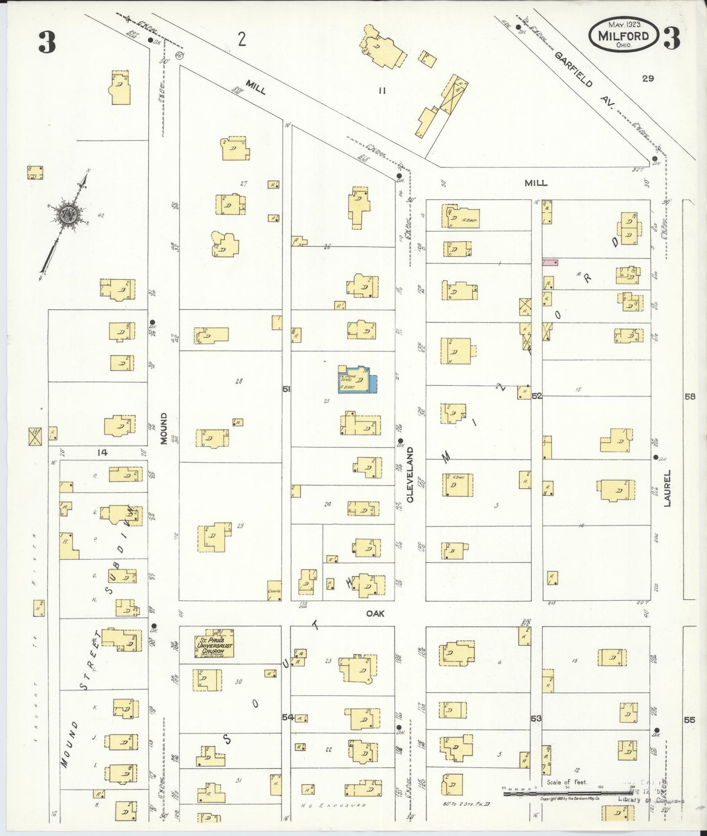 Sanborn Fire Insurance Map from Milford, Clermont And Hamilton County, Ohio (1925), Sheet #0003 - Historic Sanborn Fire Insurance Map Print, vintage old map wall art, antique decor, genealogy gift, Ohio Ohio map
