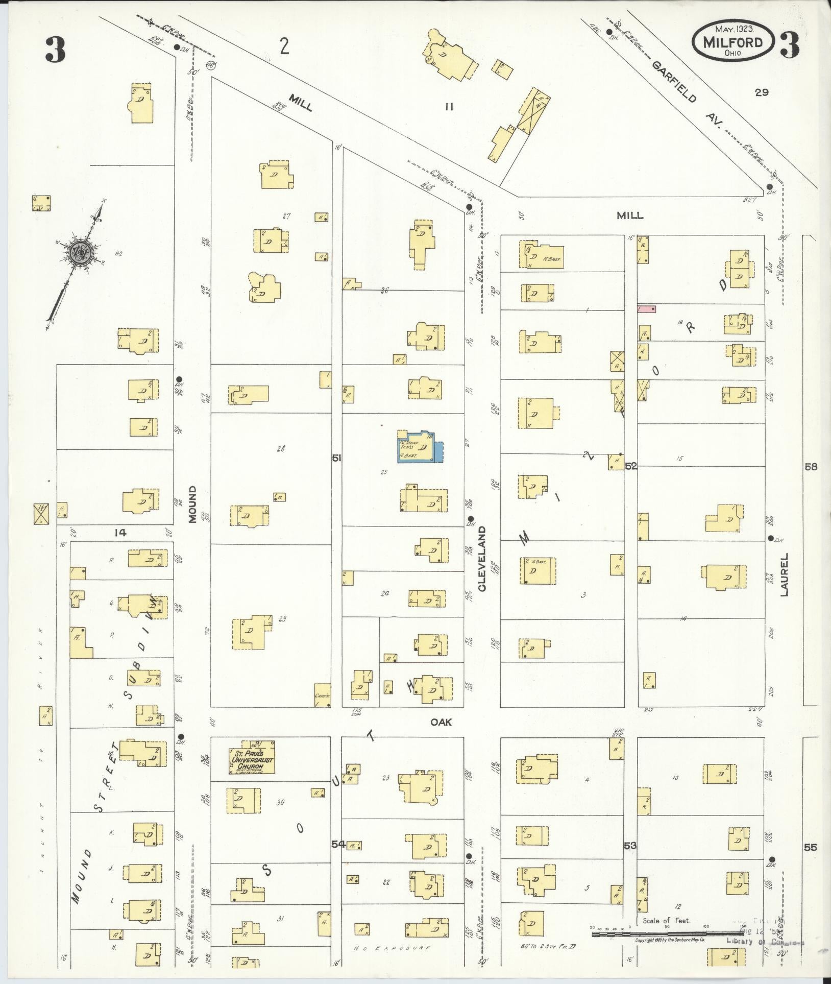 Sanborn Fire Insurance Map from Milford, Clermont And Hamilton County, Ohio (1925), Sheet #0003 - Historic Sanborn Fire Insurance Map Print, vintage old map wall art, antique decor, genealogy gift, Ohio Ohio map