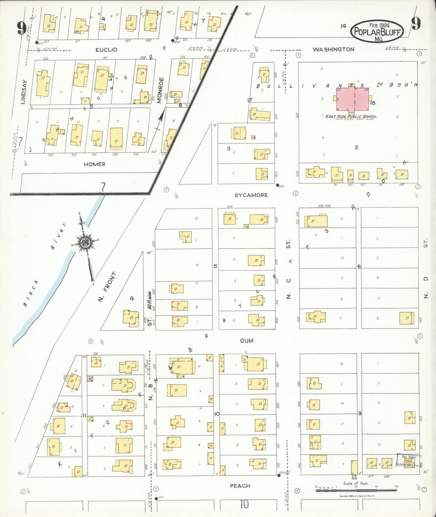 Sanborn Fire Insurance Map from Poplar Bluff, Butler County, Missouri (1924), Sheet #0009 - Complete Map Set gallery image, historic Sanborn map, vintage wall art, Missouri Missouri