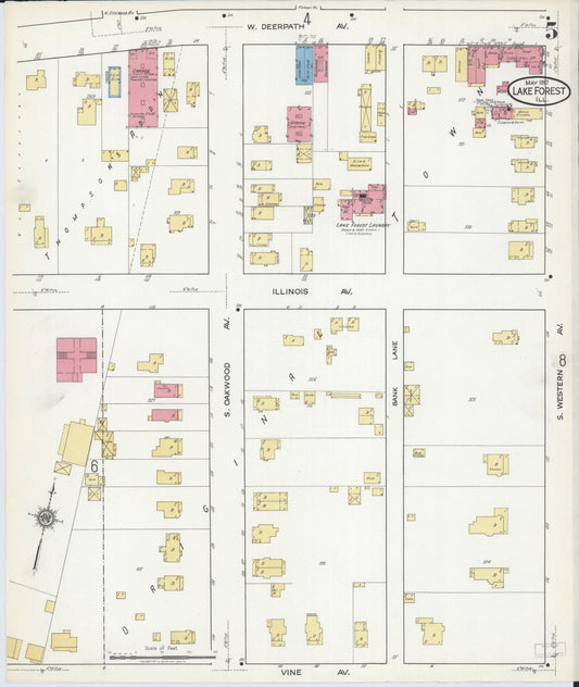Sanborn Fire Insurance Map from Lake Forest, Lake County, Illinois (1917), Sheet #0005 - Historic Sanborn Fire Insurance Map Print, vintage old map wall art, antique decor, genealogy gift, Illinois Illinois map
