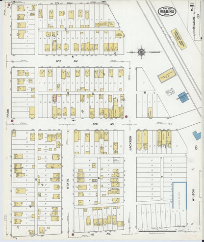 Sanborn Fire Insurance Map from Hibbing, Saint Louis County, Minnesota (1921), Sheet #0007 - Historic Sanborn Fire Insurance Map Print, vintage old map wall art, antique decor, genealogy gift, Minnesota Minnesota map
