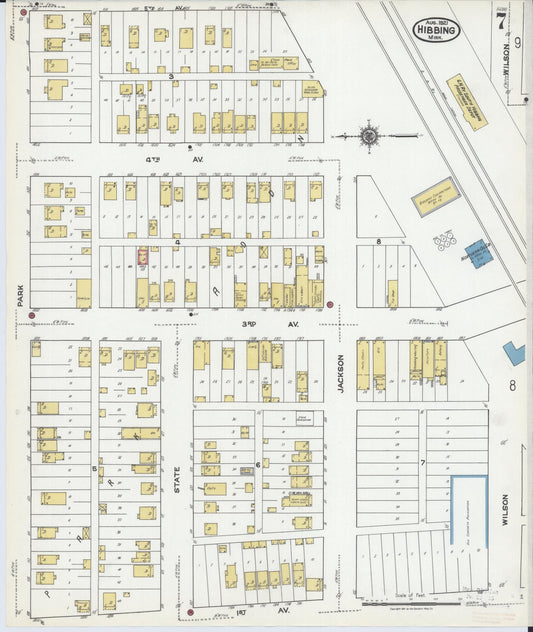 Sanborn Fire Insurance Map from Hibbing, Saint Louis County, Minnesota (1921), Sheet #0007 - Historic Sanborn Fire Insurance Map Print, vintage old map wall art, antique decor, genealogy gift, Minnesota Minnesota map