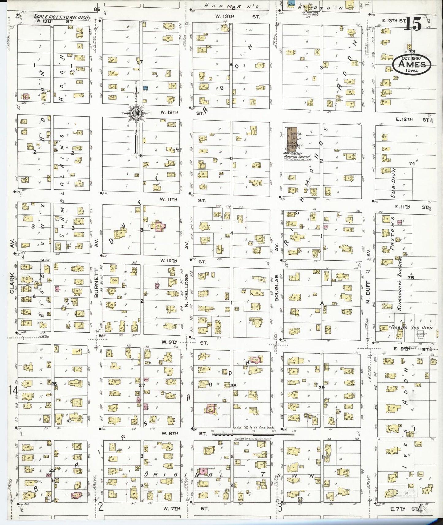 Sanborn Fire Insurance Map from Ames, Story County, Iowa (1920), Sheet #0015 - Historic Sanborn Fire Insurance Map Print