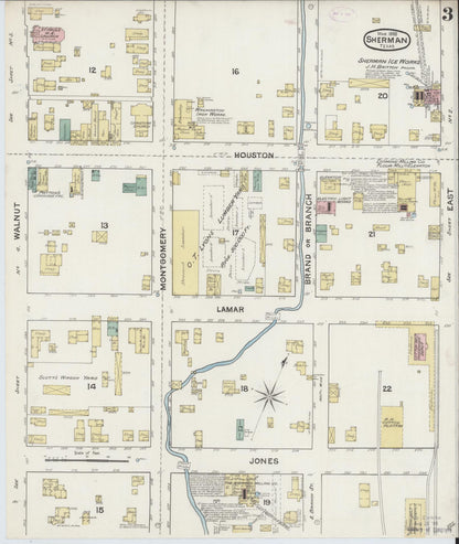 Sanborn Fire Insurance Map from Sherman, Grayson County, Texas (1888), Sheet #0003 - Complete Map Set gallery image, historic Sanborn map, vintage wall art, Texas Texas