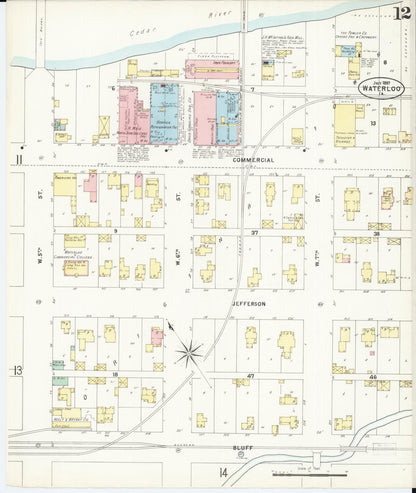 Sanborn Fire Insurance Map from Waterloo, Black Hawk County, Iowa (1897), Sheet #0012 - Historic Sanborn Fire Insurance Map Print, vintage old map wall art