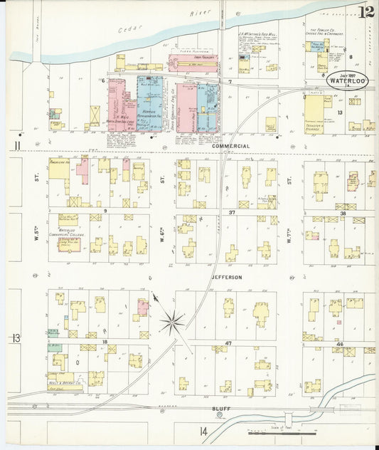 Sanborn Fire Insurance Map from Waterloo, Black Hawk County, Iowa (1897), Sheet #0012 - Historic Sanborn Fire Insurance Map Print, vintage old map wall art