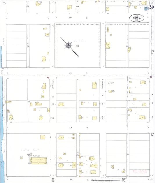 Sanborn Fire Insurance Map from Nampa, Canyon County, Idaho (1921), Sheet #0009 - Historic Sanborn Fire Insurance Map Print, vintage old map wall art, antique decor, genealogy gift, Idaho Idaho map