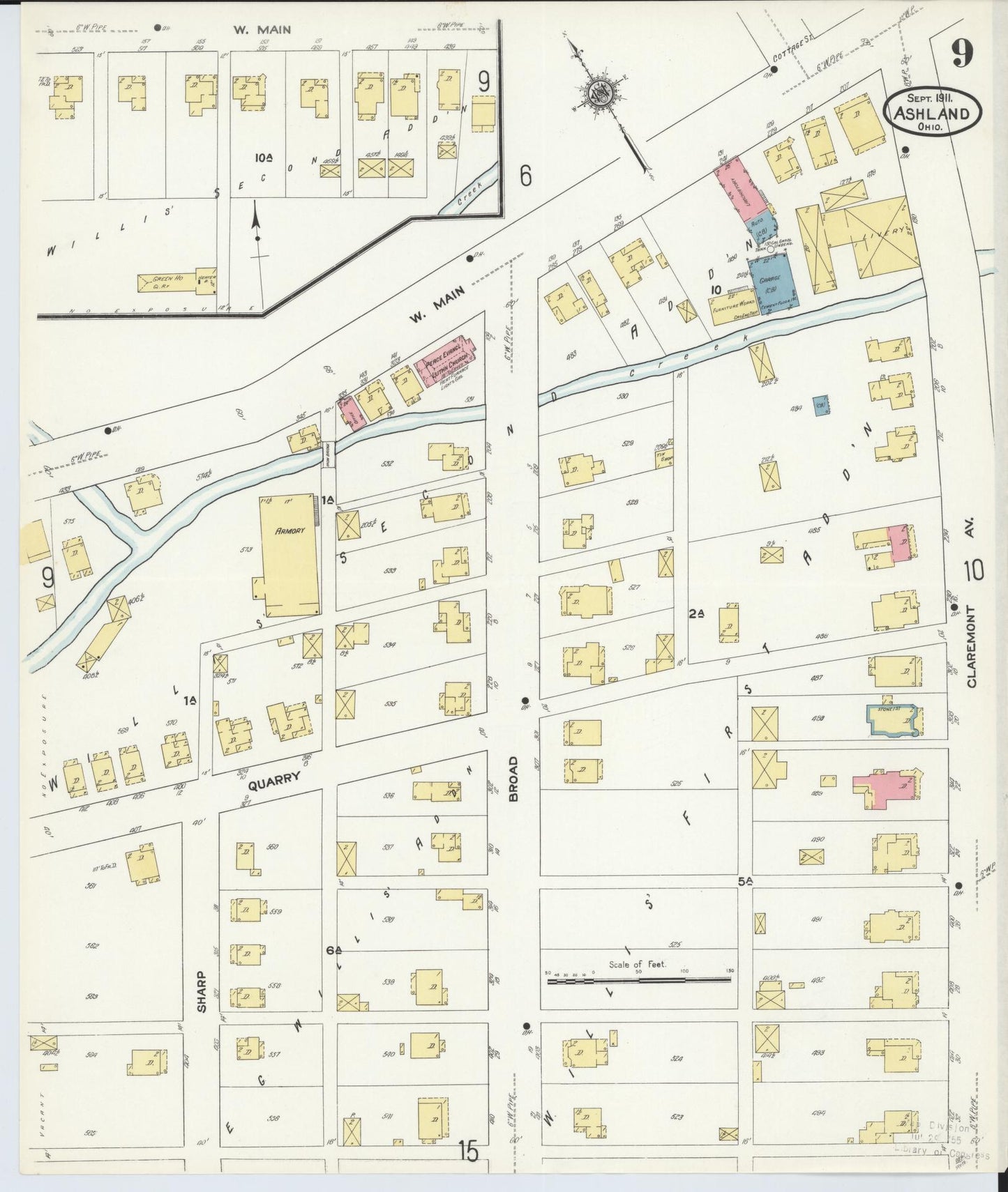 Sanborn Fire Insurance Map from Ashland, Ashland County, Ohio (1911), Sheet #0009 - Complete Map Set gallery image, historic Sanborn map, vintage wall art, Ohio Ohio