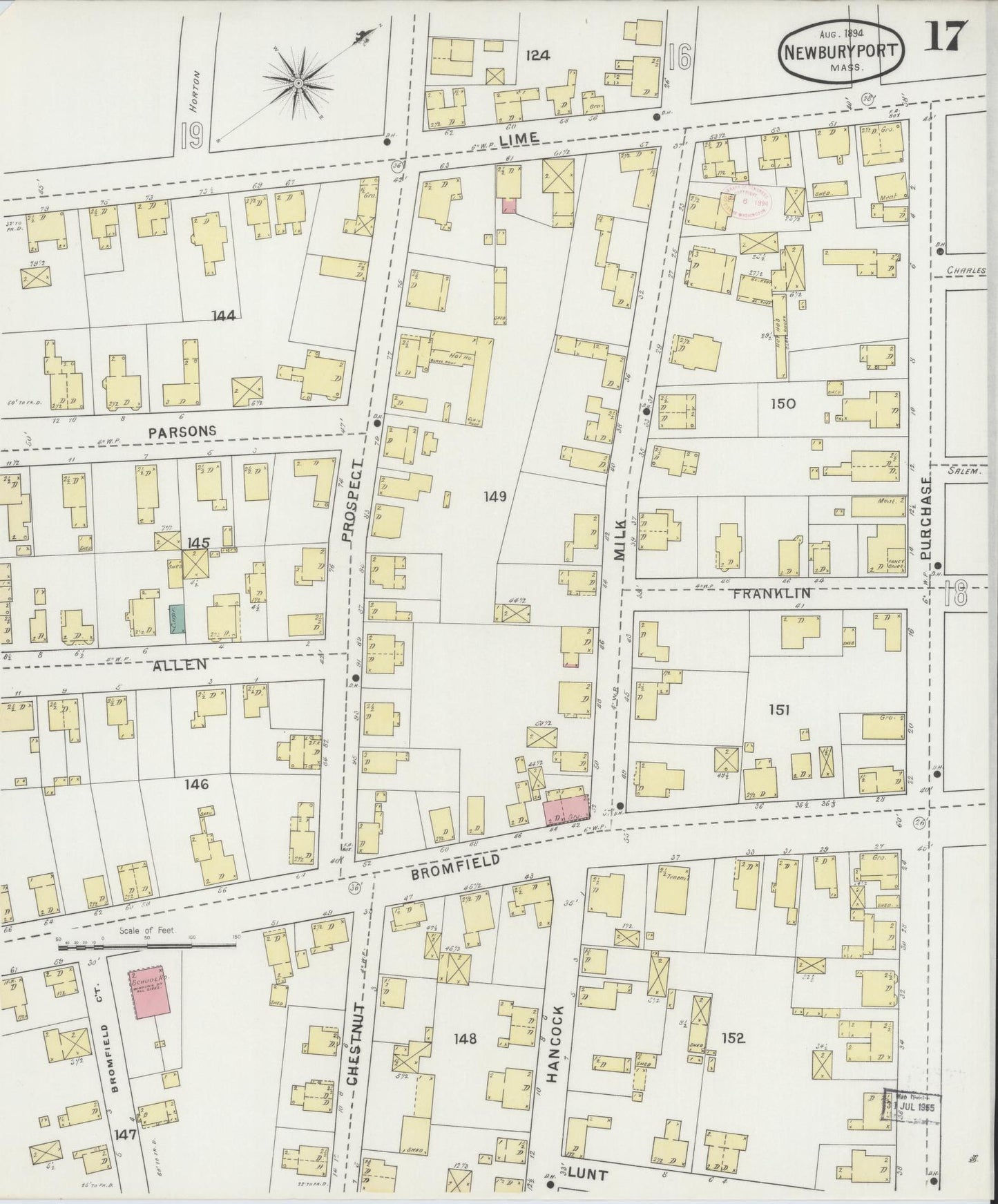 Sanborn Fire Insurance Map from Newburyport, Essex County, Massachusetts (1894), Sheet #0017 - Historic Sanborn Fire Insurance Map Print, vintage old map wall art, antique decor, genealogy gift, Massachusetts Massachusetts map