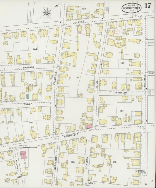 Sanborn Fire Insurance Map from Newburyport, Essex County, Massachusetts (1894), Sheet #0017 - Historic Sanborn Fire Insurance Map Print, vintage old map wall art, antique decor, genealogy gift, Massachusetts Massachusetts map