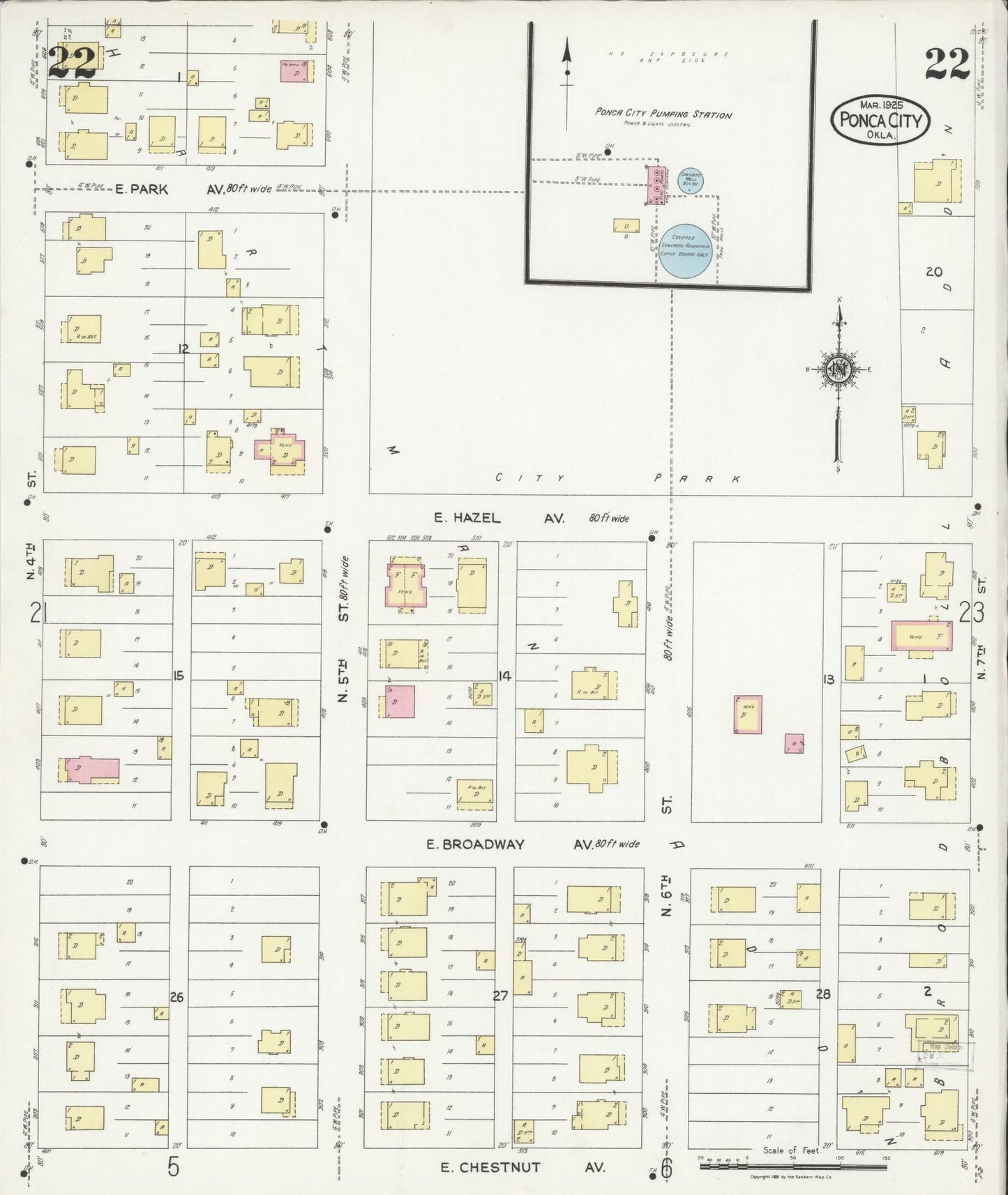 Sanborn Fire Insurance Map from Ponca City, Kay County, Oklahoma (1925), Sheet #0022 - Historic Sanborn Fire Insurance Map Print, vintage old map wall art, antique decor, genealogy gift, Oklahoma Oklahoma map