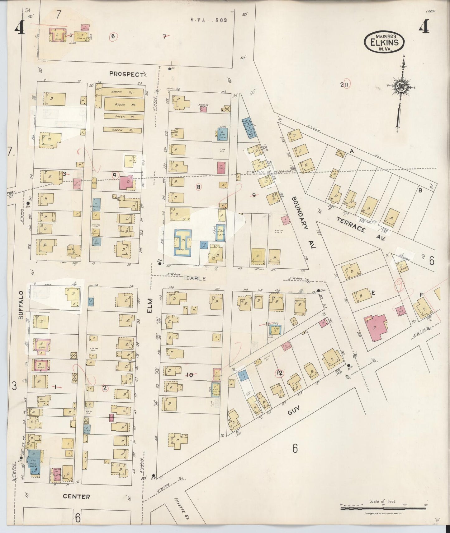 Sanborn Fire Insurance Map from Elkins, Randolph County, West Virginia (1950), Sheet #0004 - Complete Map Set gallery image, historic Sanborn map, vintage wall art, West Virginia West Virginia