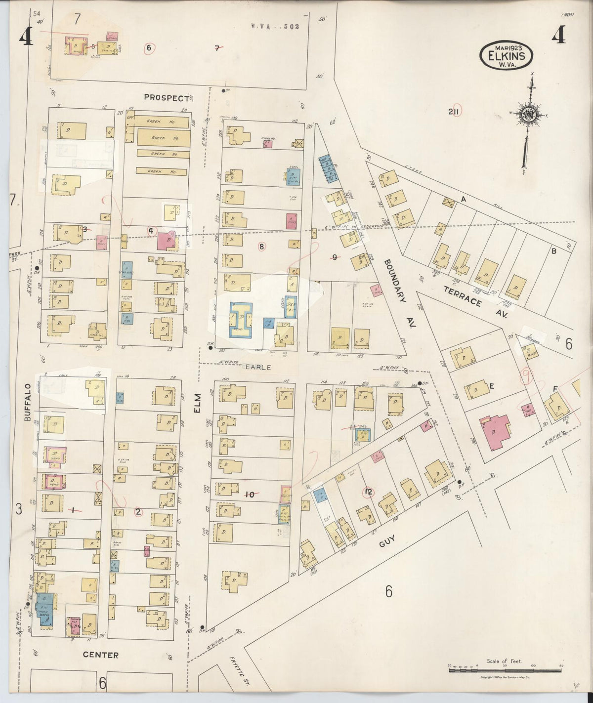 Sanborn Fire Insurance Map from Elkins, Randolph County, West Virginia (1950), Sheet #0004 - Complete Map Set gallery image, historic Sanborn map, vintage wall art, West Virginia West Virginia