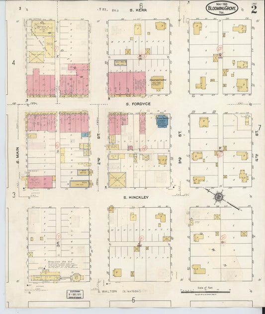 Sanborn Fire Insurance Map from Blooming Grove, Navarro County, Texas (1934), Sheet #0002 - Historic Sanborn Fire Insurance Map Print, vintage old map wall art, antique decor, genealogy gift, Texas Texas map