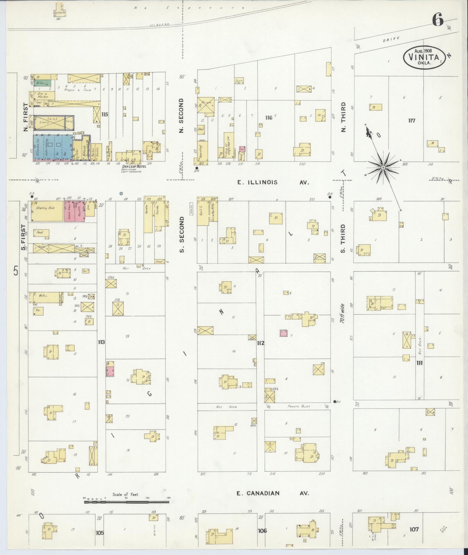 Sanborn Fire Insurance Map from Vinita, Craig County, Oklahoma (1908), Sheet #0006 - Complete Map Set gallery image, historic Sanborn map, vintage wall art, Oklahoma Oklahoma