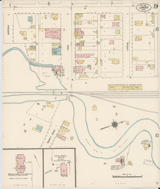 Sanborn Fire Insurance Map from Lander, Fremont County, Wyoming (1912), Sheet #0009 - Historic Sanborn Fire Insurance Map Print, vintage old map wall art, antique decor, genealogy gift, Wyoming Wyoming map