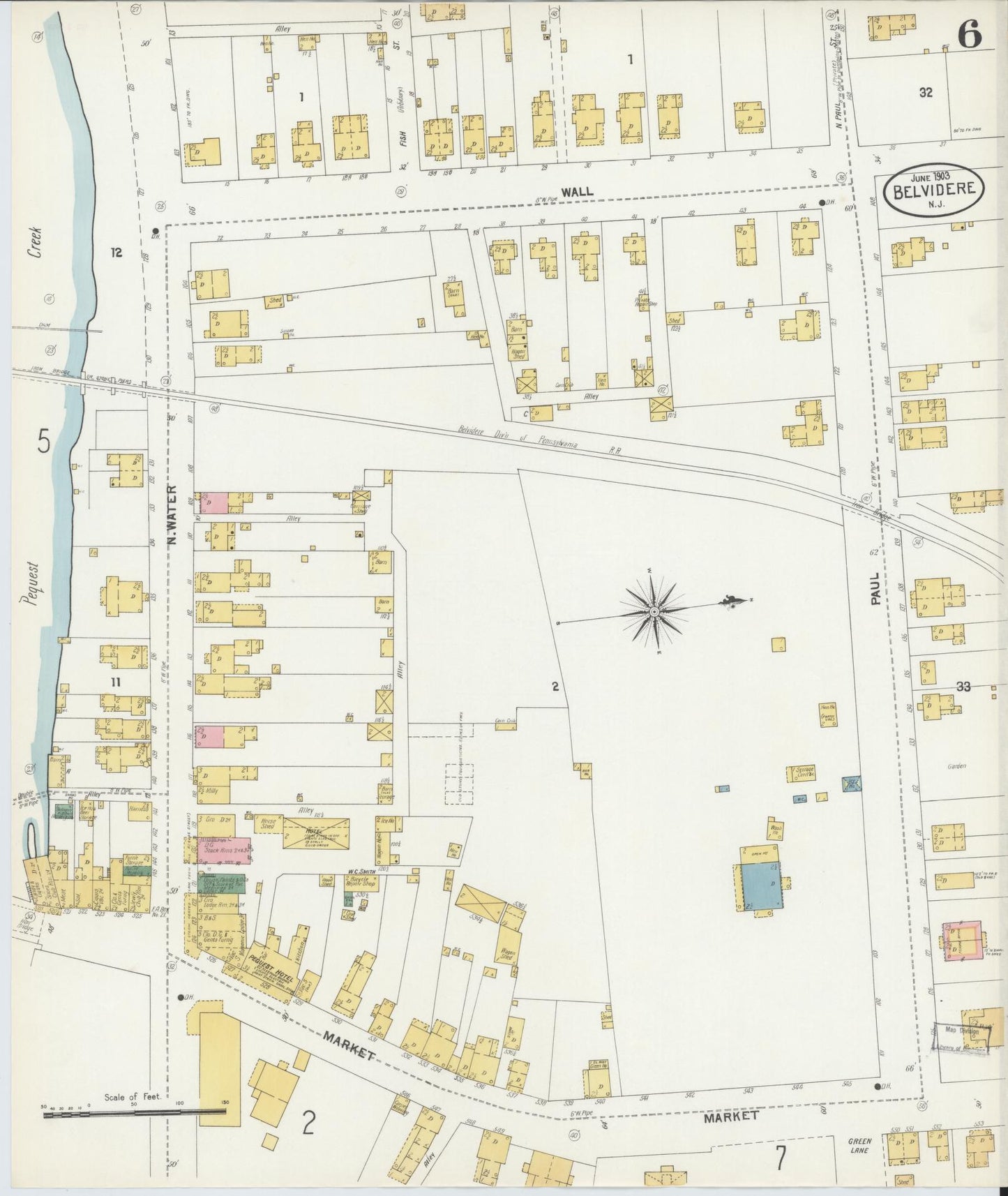 Sanborn Fire Insurance Map from Belvidere, Warren County, New Jersey (1903), Sheet #0006 - Historic Sanborn Fire Insurance Map Print, vintage old map wall art, antique decor, genealogy gift, New Jersey New Jersey map