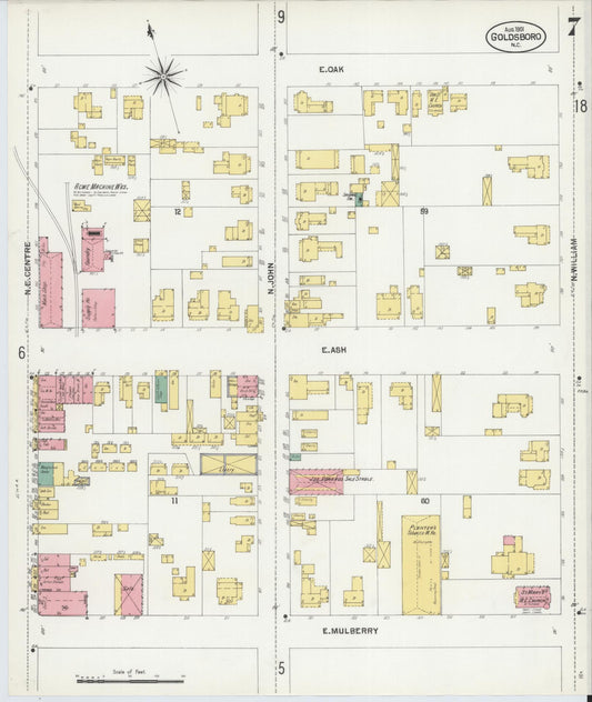 Sanborn Fire Insurance Map from Goldsboro, Wayne County, North Carolina (1901), Sheet #0007 - Historic Sanborn Fire Insurance Map Print, vintage old map wall art, antique decor, genealogy gift, North Carolina North Carolina map