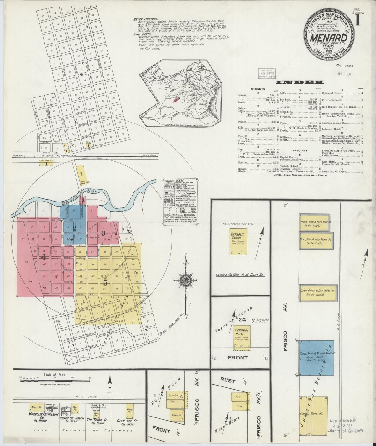 Sanborn Fire Insurance Map from Menard, Menard County, Texas (1921), Sheet #0001 - Complete Map Set gallery image, historic Sanborn map, vintage wall art, Texas Texas