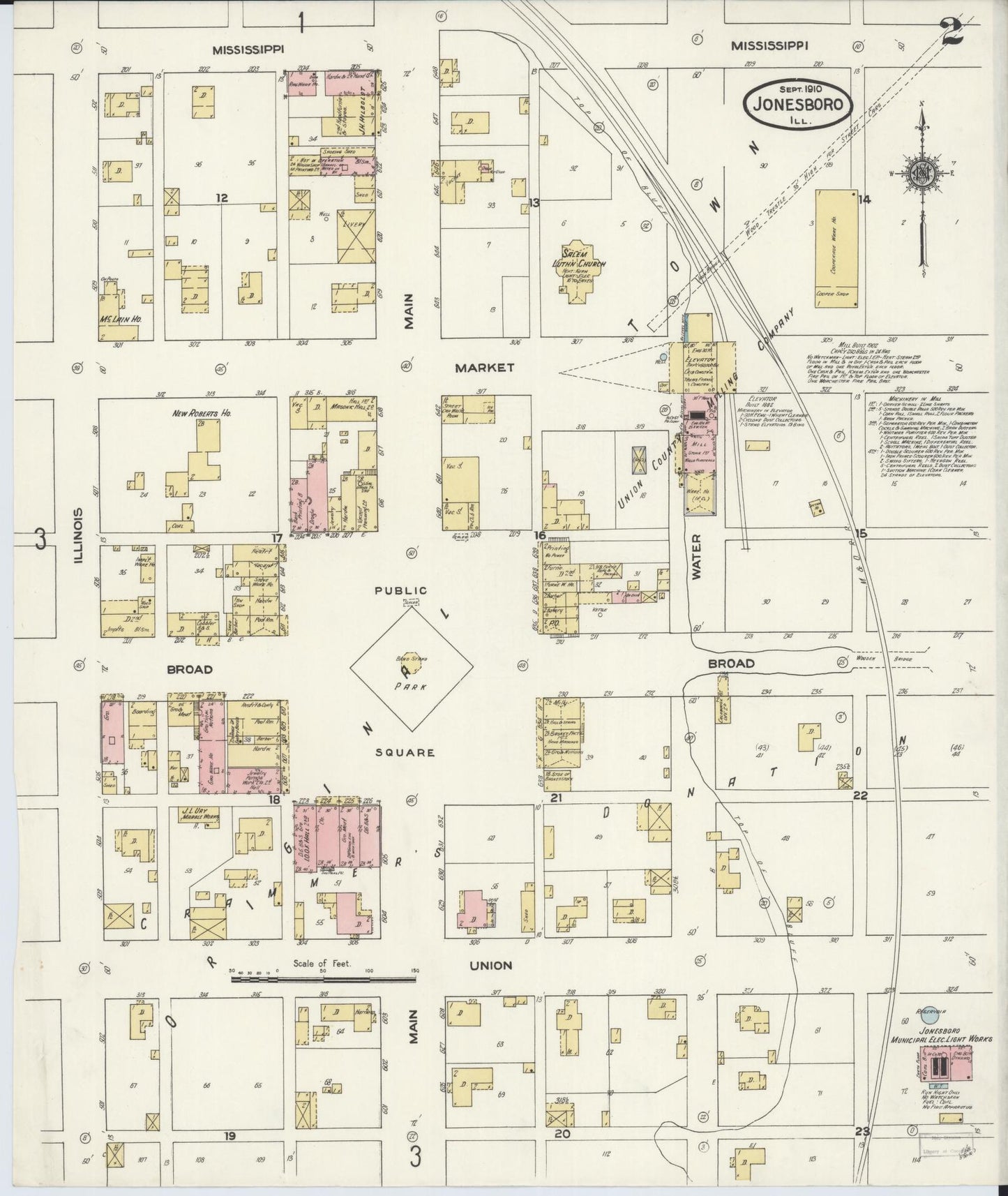 Sanborn Fire Insurance Map from Jonesboro, Union County, Illinois (1910), Sheet #0002 - Historic Sanborn Fire Insurance Map Print, vintage old map wall art, antique decor, genealogy gift, Illinois Illinois map