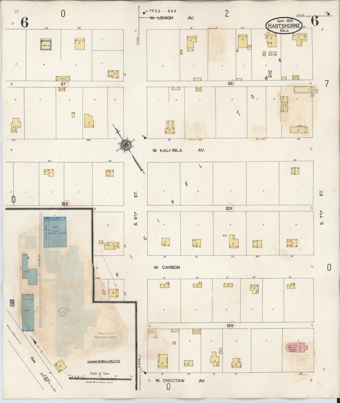 Sanborn Fire Insurance Map from Hartshorne, Pittsburg County, Oklahoma (1937), Sheet #0006 - Complete Map Set gallery image, historic Sanborn map, vintage wall art, Oklahoma Oklahoma