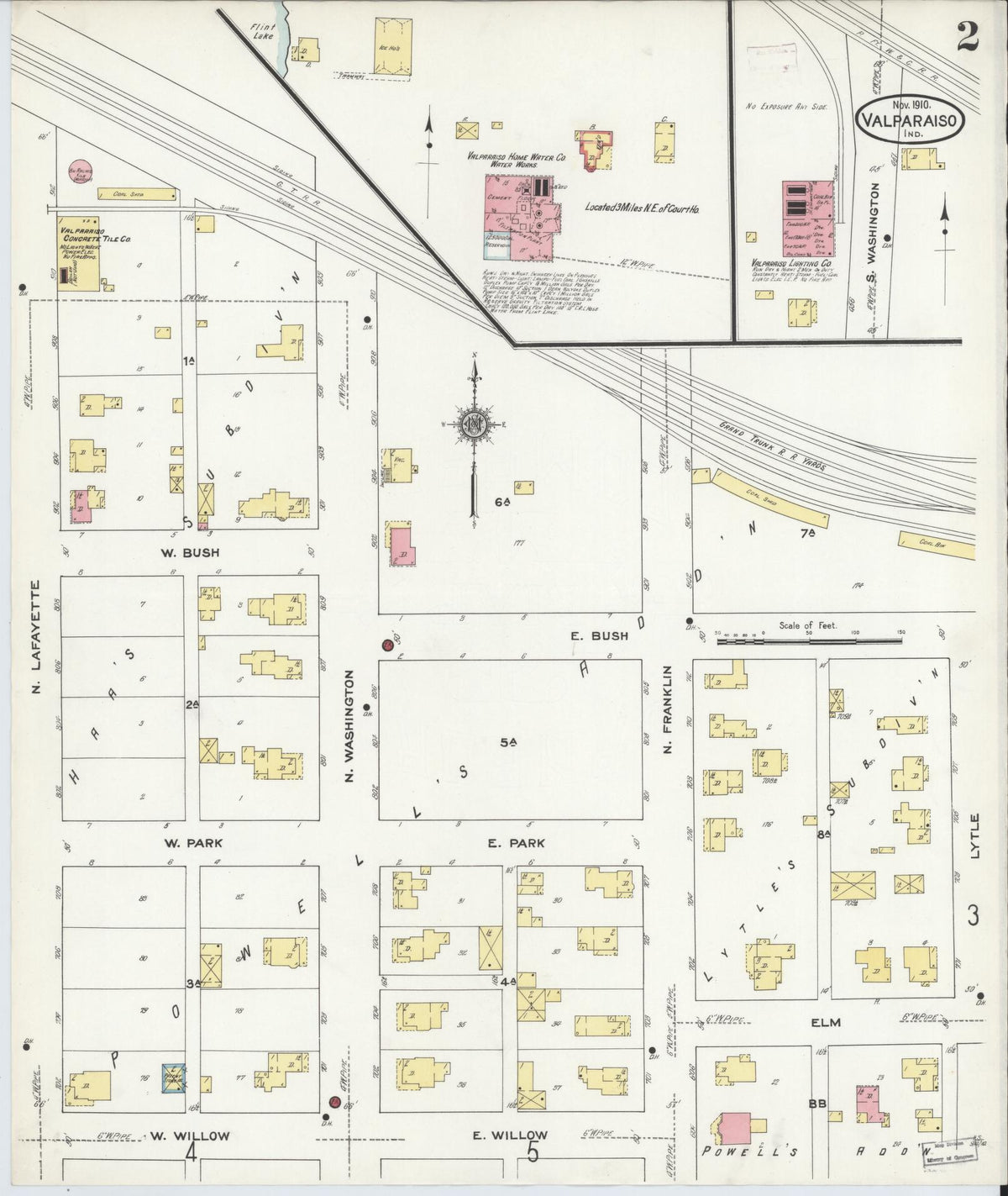 Sanborn Fire Insurance Map from Valparaiso, Porter County, Indiana (1910), Sheet #0002 - Historic Sanborn Fire Insurance Map Print, vintage old map wall art, antique decor, genealogy gift, Indiana Indiana map