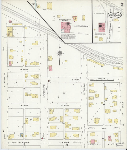 Sanborn Fire Insurance Map from Valparaiso, Porter County, Indiana (1910), Sheet #0002 - Historic Sanborn Fire Insurance Map Print, vintage old map wall art, antique decor, genealogy gift, Indiana Indiana map