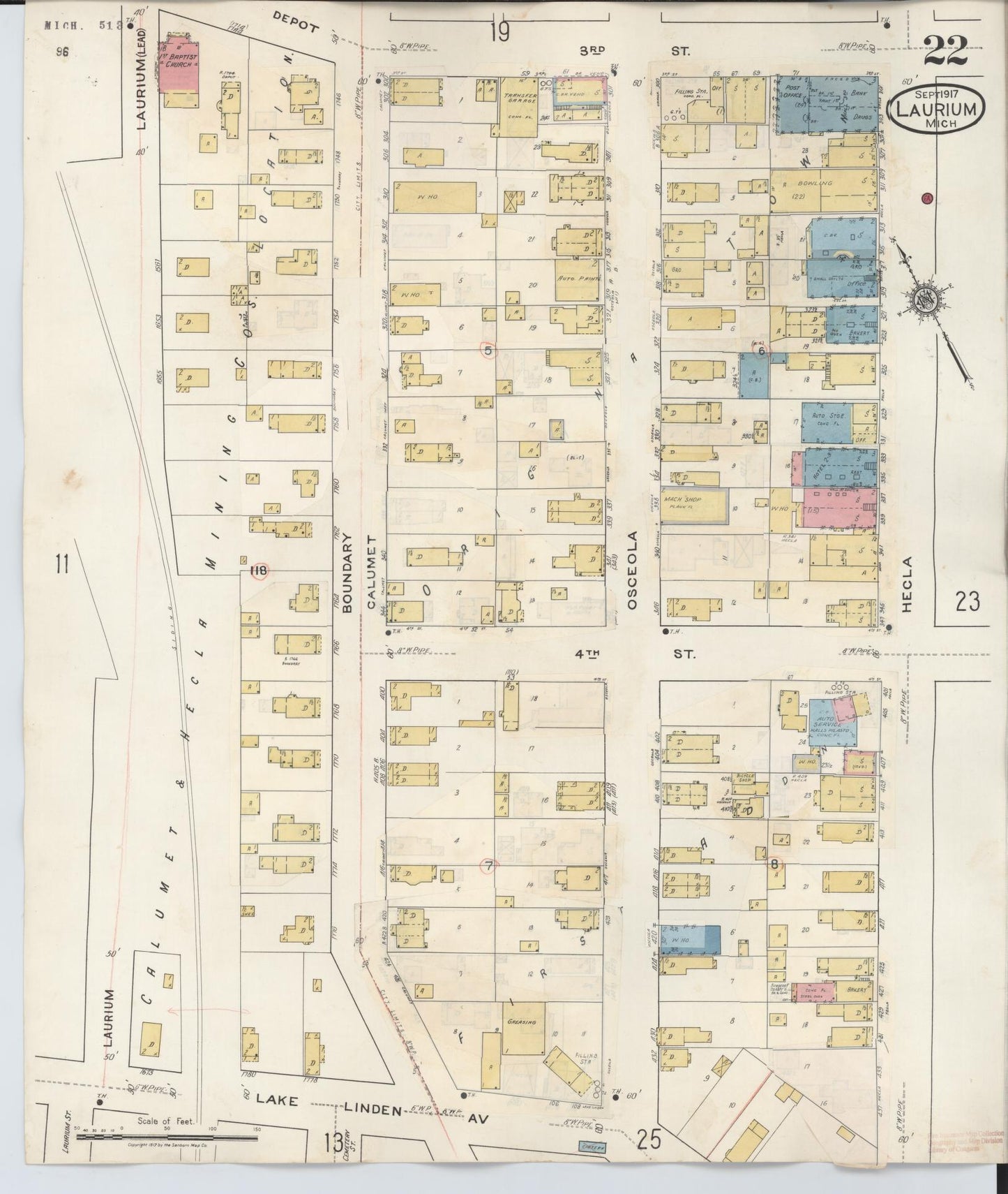 Sanborn Fire Insurance Map from Laurium, Houghton County, Michigan (1949), Sheet #0022 - Complete Map Set gallery image, historic Sanborn map, vintage wall art, Michigan Michigan