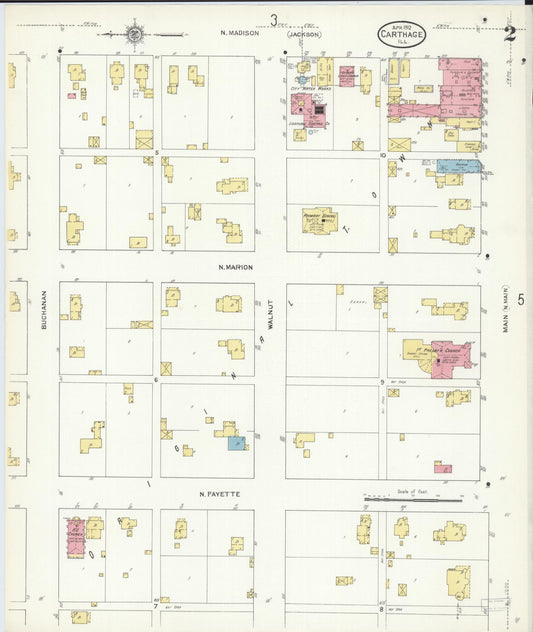 Sanborn Fire Insurance Map from Carthage, Hancock County, Illinois (1912), Sheet #0002 - Historic Sanborn Fire Insurance Map Print, vintage old map wall art, antique decor, genealogy gift, Illinois Illinois map