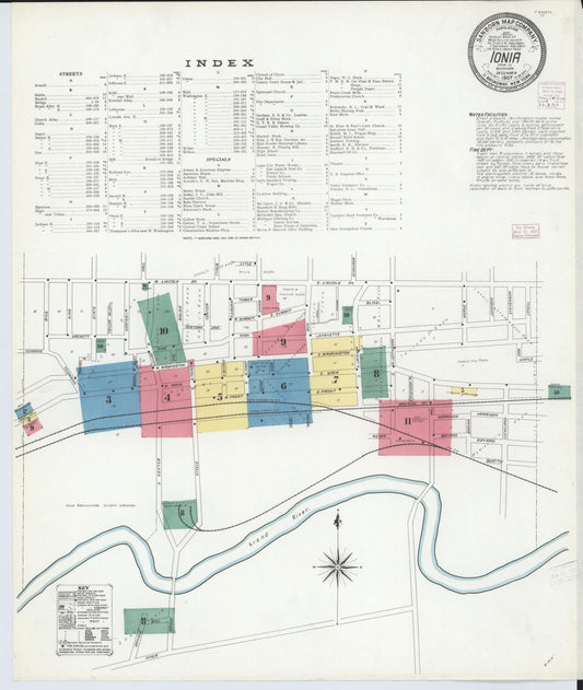 Sanborn Fire Insurance Map from Ionia, Ionia County, Michigan (1907), Sheet #0001 - Historic Sanborn Fire Insurance Map Print, vintage old map wall art, antique decor, genealogy gift, Michigan Michigan map